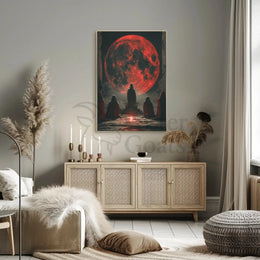 Mystical Red Moon Ritual Futuristic Sci-Fi Poster PosterGoat