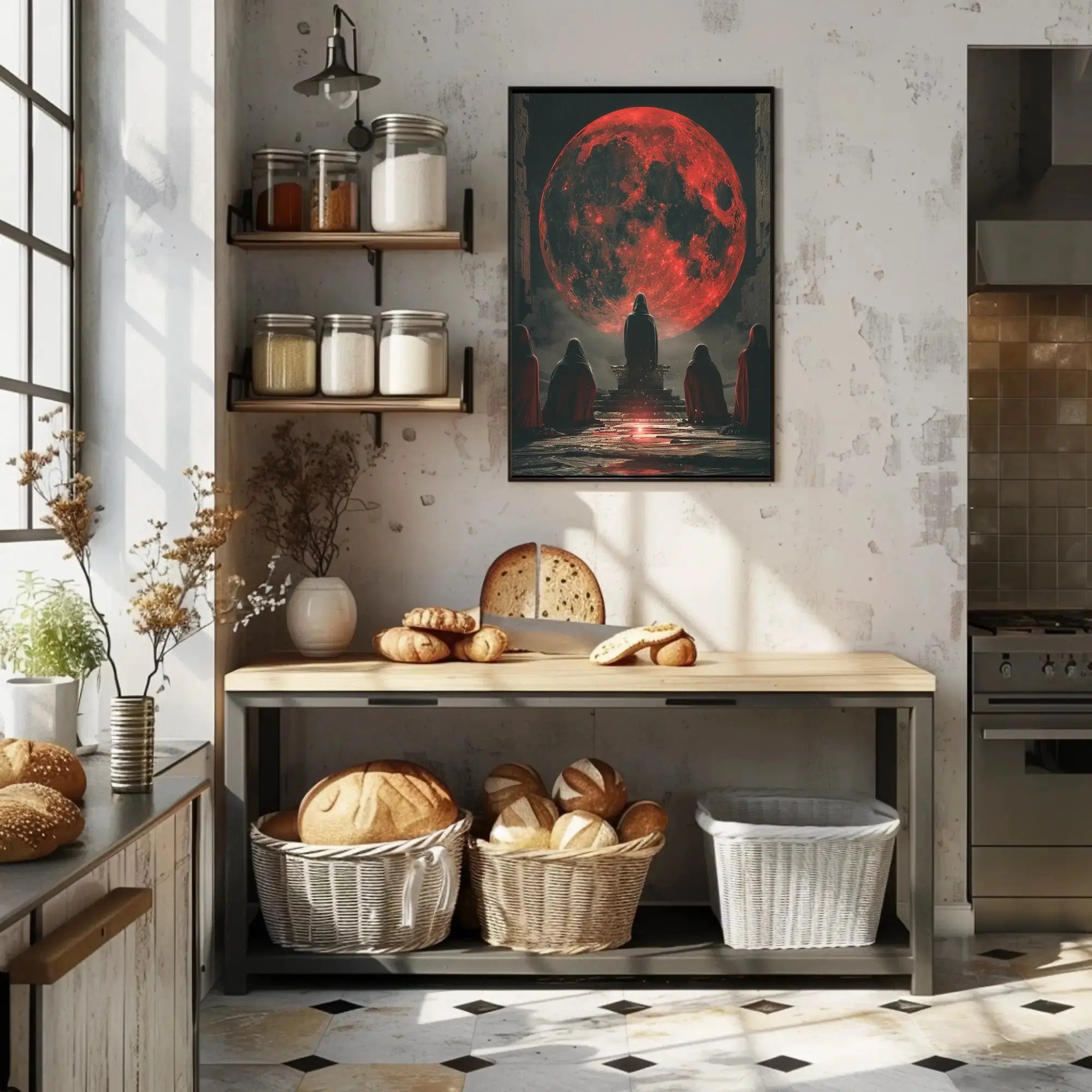 Mystical Red Moon Ritual Futuristic Sci-Fi Poster PosterGoat