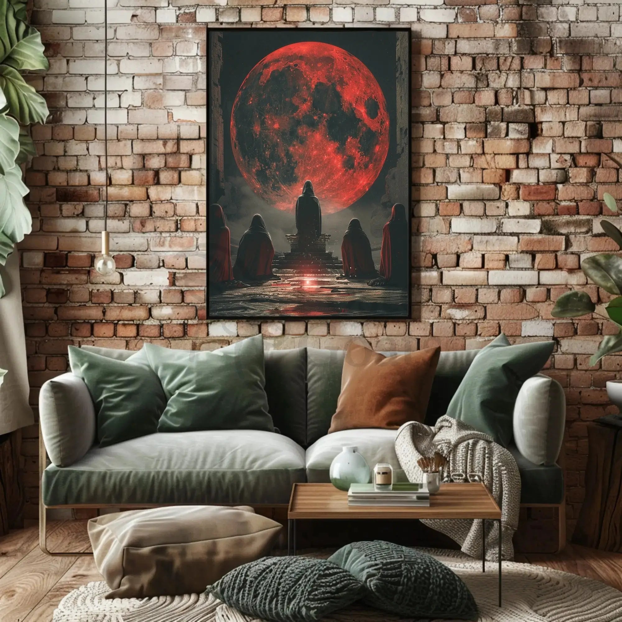 Mystical Red Moon Ritual Futuristic Sci-Fi Poster PosterGoat