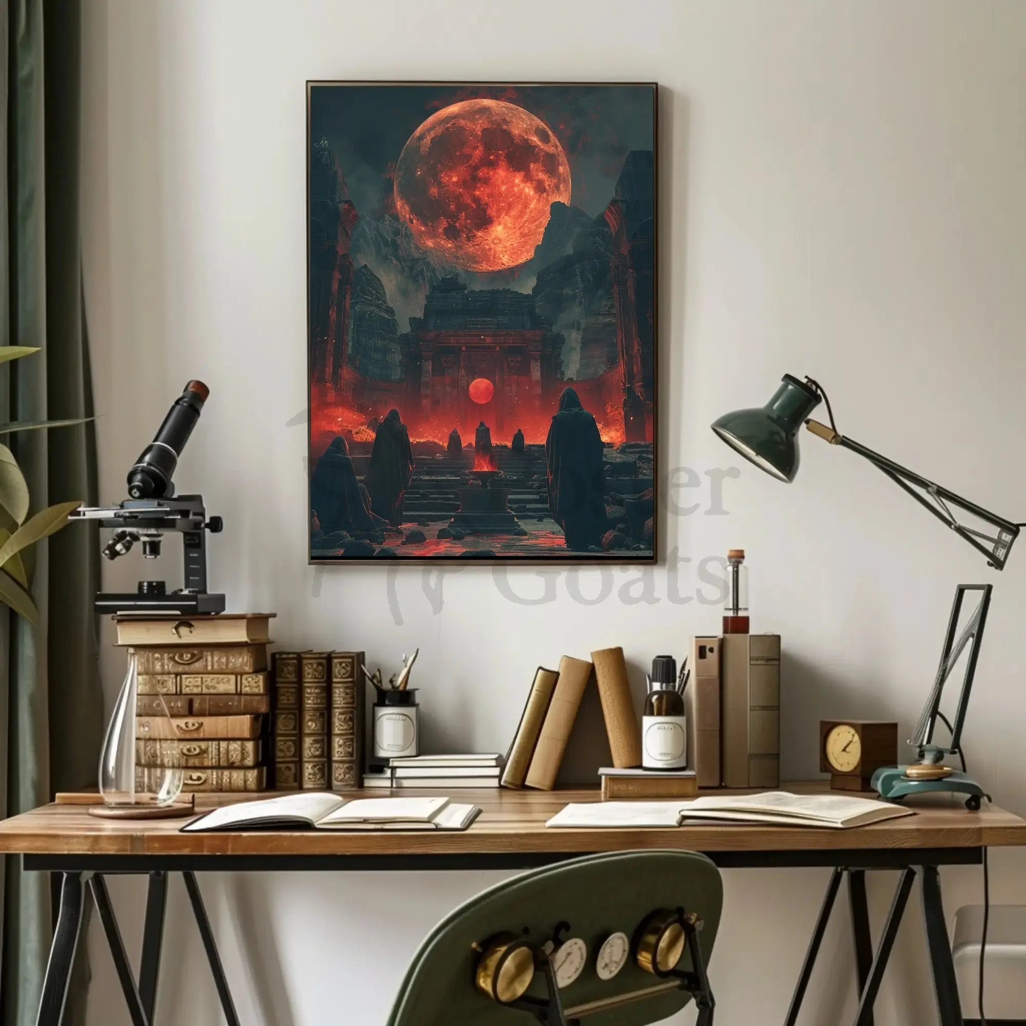 Mystical Ritual Under Fiery Moon Fantasy Poster PosterGoat