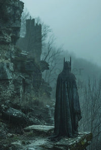 Mystical Robed Figure in Fantasy Ruins - Artistic Poster PosterGoat