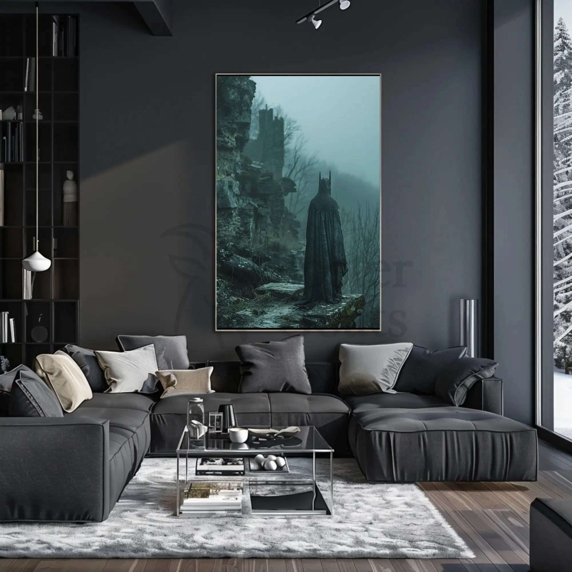 Mystical Robed Figure in Fantasy Ruins - Artistic Poster PosterGoat