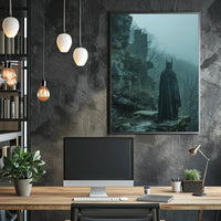 Mystical Robed Figure in Fantasy Ruins - Artistic Poster PosterGoat