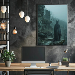 Mystical Robed Figure in Fantasy Ruins - Artistic Poster PosterGoat