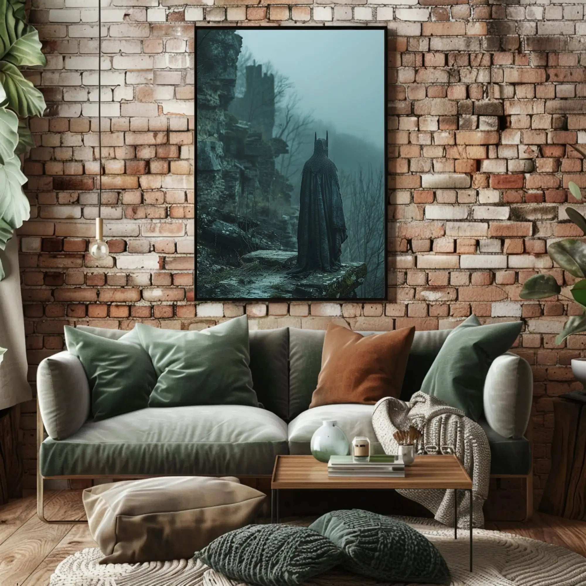 Mystical Robed Figure in Fantasy Ruins - Artistic Poster PosterGoat