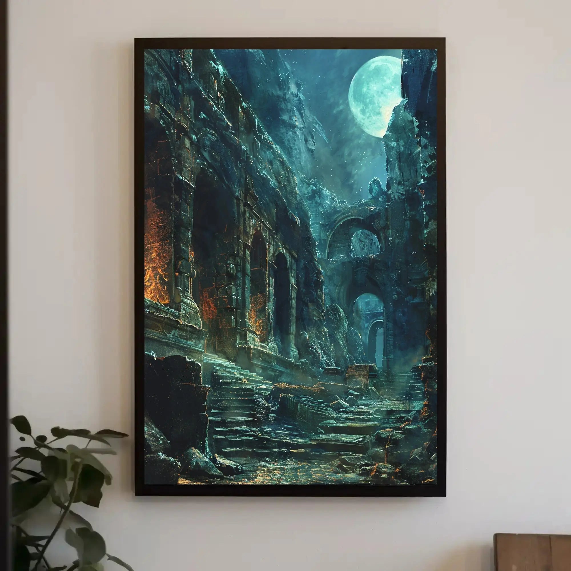 Mystical Ruins in Moonlight: Artistic Fantasy Poster PosterGoat