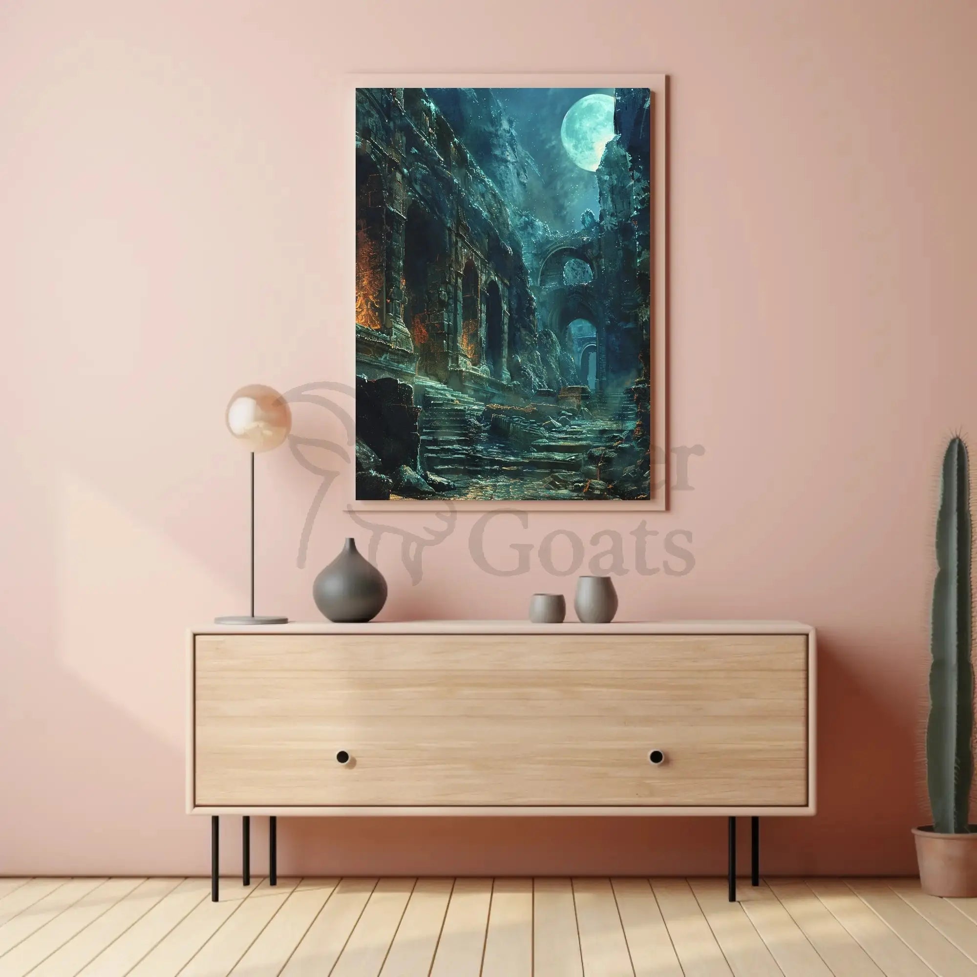 Mystical Ruins in Moonlight: Artistic Fantasy Poster PosterGoat