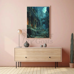 Mystical Ruins in Moonlight: Artistic Fantasy Poster PosterGoat