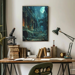 Mystical Ruins in Moonlight: Artistic Fantasy Poster PosterGoat