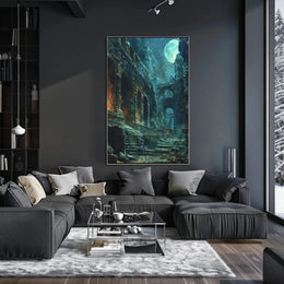 Mystical Ruins in Moonlight: Artistic Fantasy Poster PosterGoat