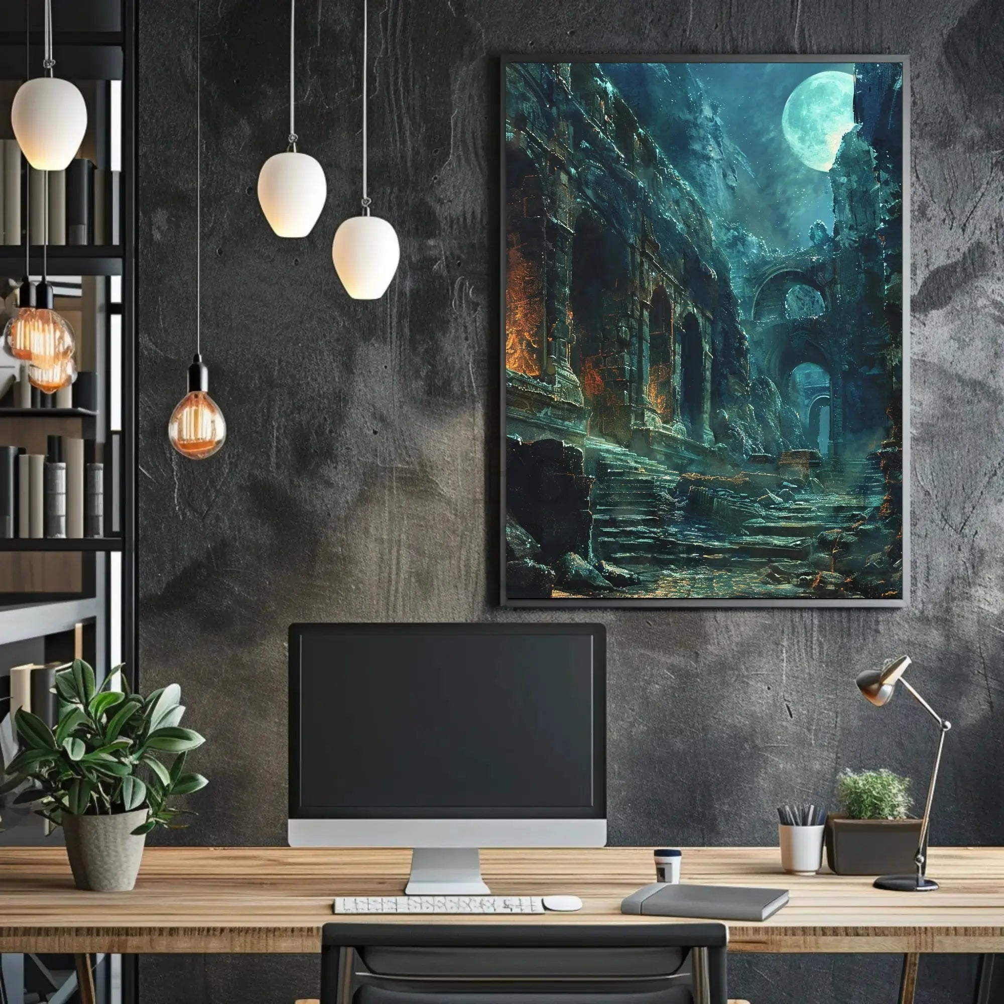 Mystical Ruins in Moonlight: Artistic Fantasy Poster PosterGoat