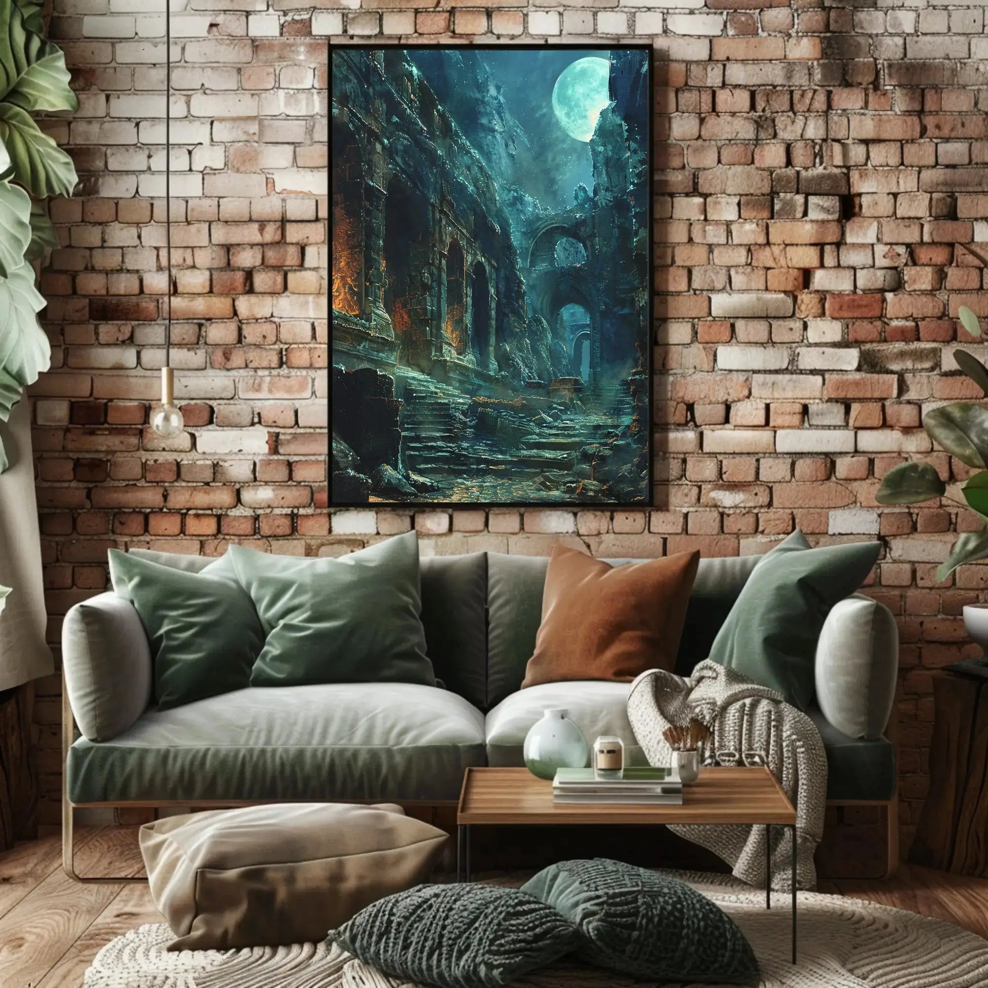 Mystical Ruins in Moonlight: Artistic Fantasy Poster PosterGoat