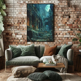 Mystical Ruins in Moonlight: Artistic Fantasy Poster PosterGoat