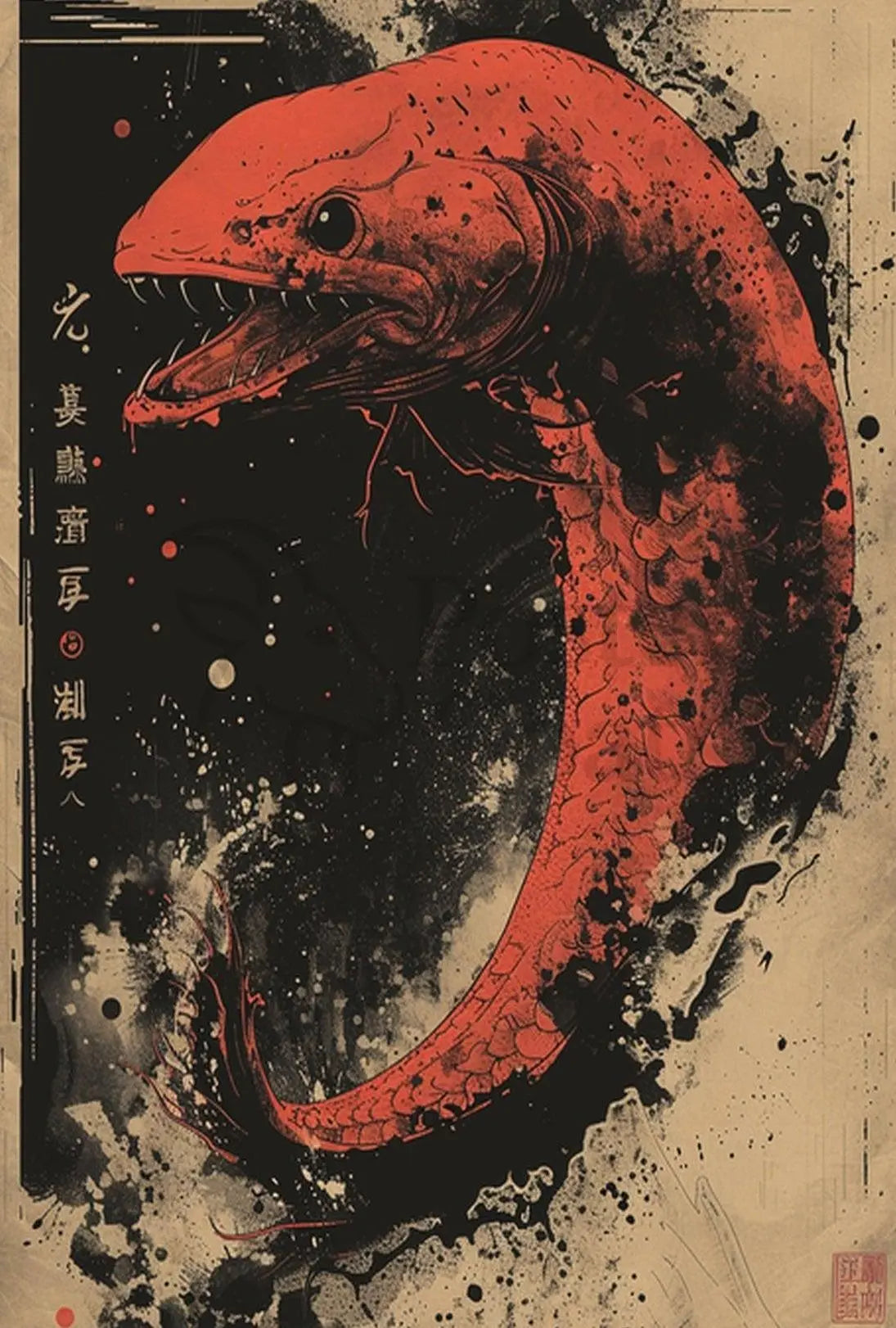 Mystical Serpent Chaos Ink Art Cultural Poster PosterGoat