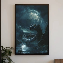 Mystical Serpent Under Moon Art Poster PosterGoat