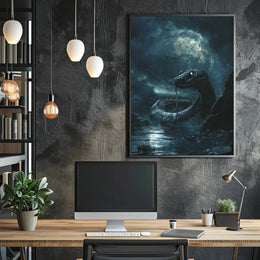 Mystical Serpent Under Moon Art Poster PosterGoat