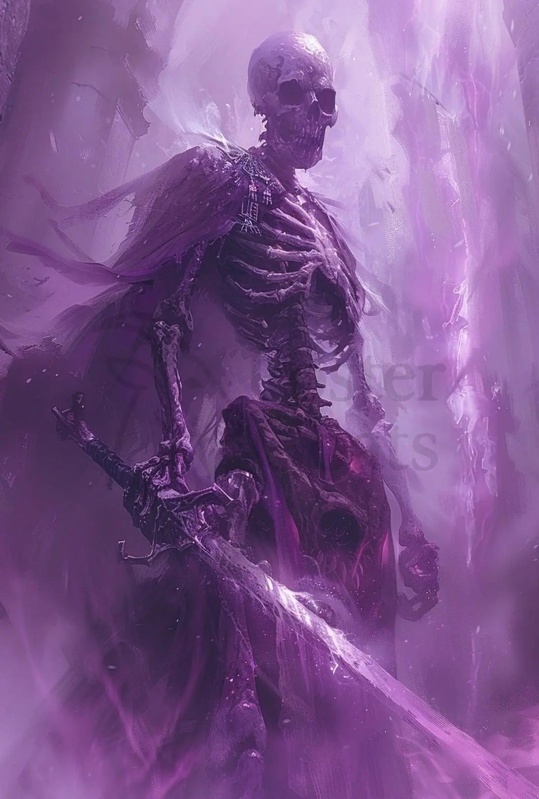 Mystical Skeleton Sword Fantasy Art Poster PosterGoat