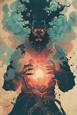 Mystical Sorcerer with Glowing Orb Fantasy Art Poster PosterGoat