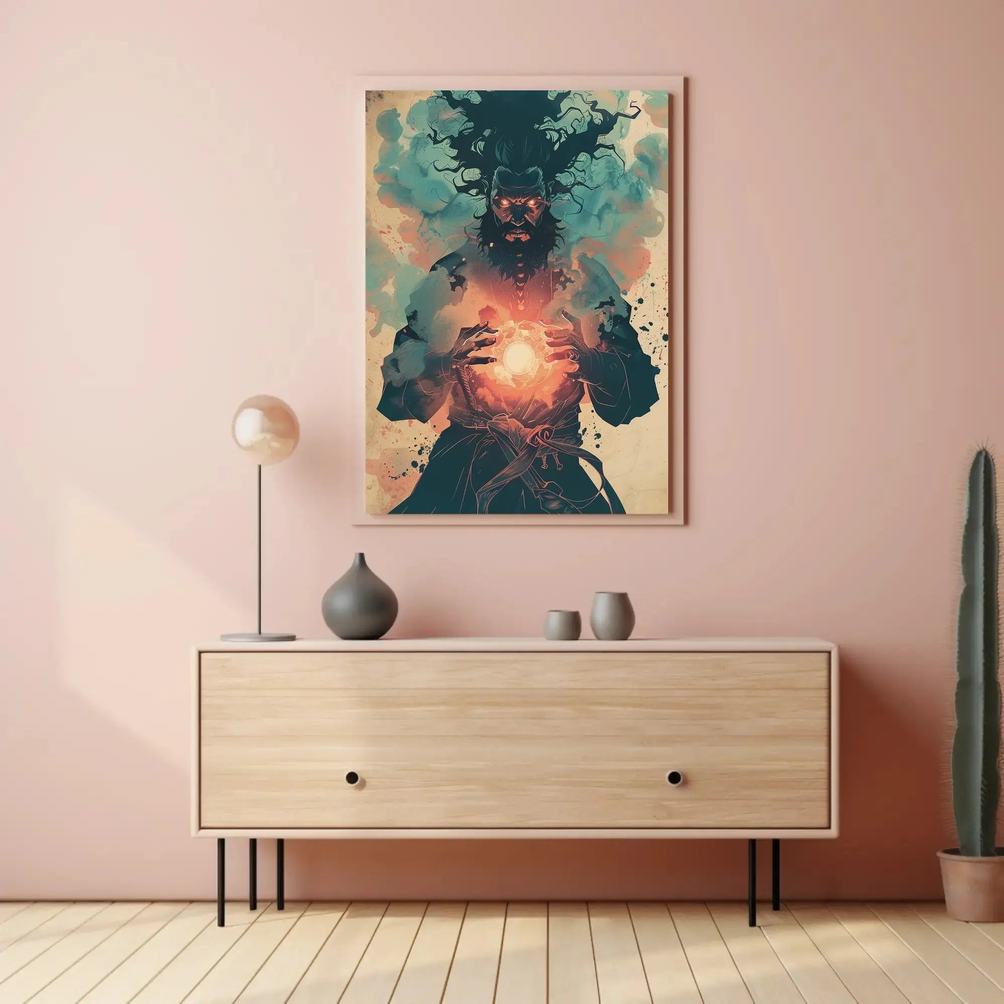 Mystical Sorcerer with Glowing Orb Fantasy Art Poster PosterGoat