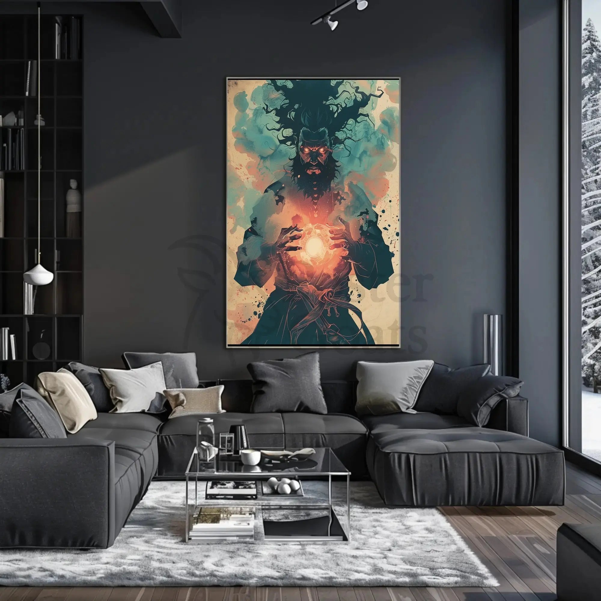 Mystical Sorcerer with Glowing Orb Fantasy Art Poster PosterGoat