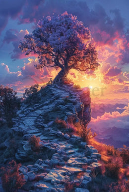 Mystical Sunset Journey Landscape Art Poster PosterGoat