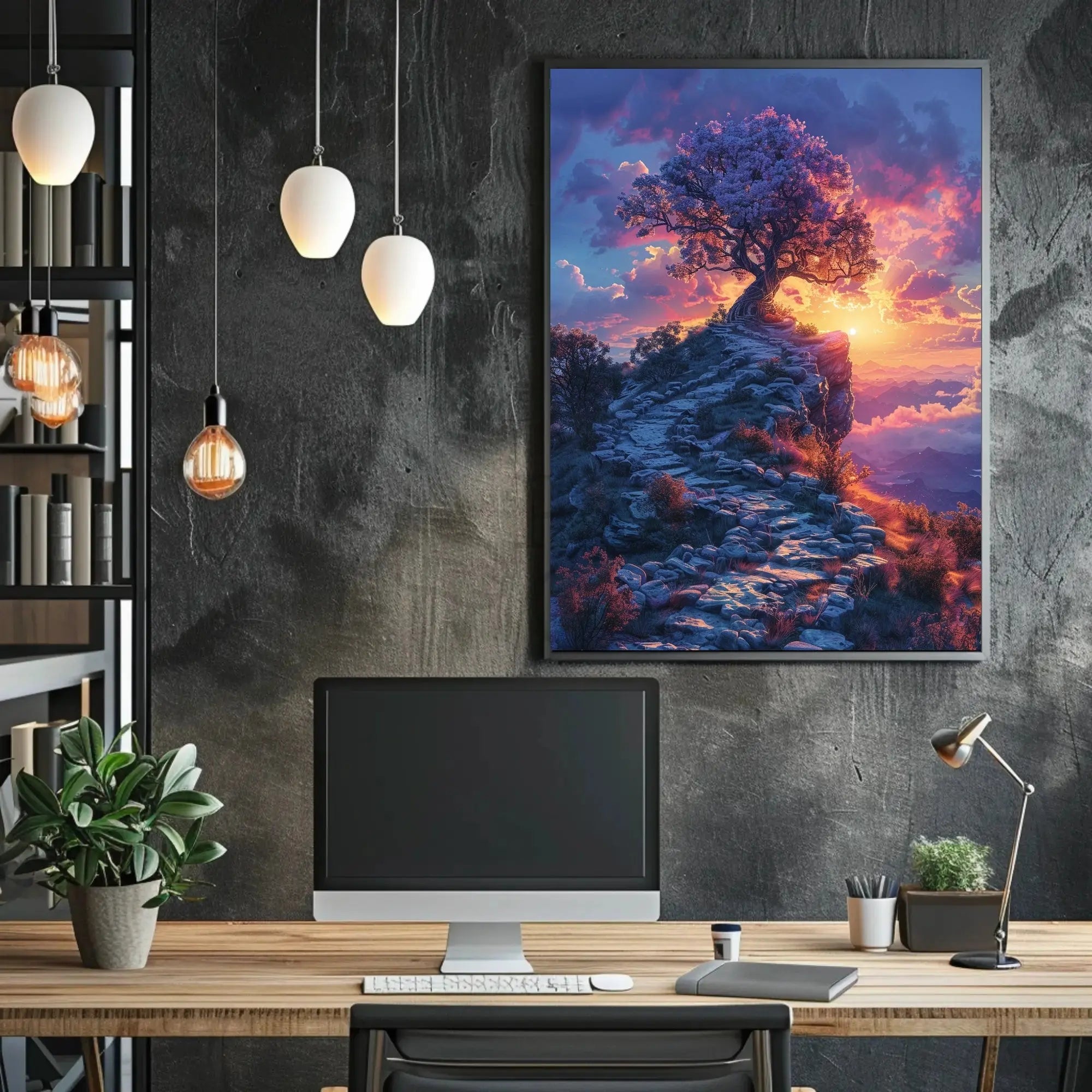 Mystical Sunset Journey Landscape Art Poster PosterGoat