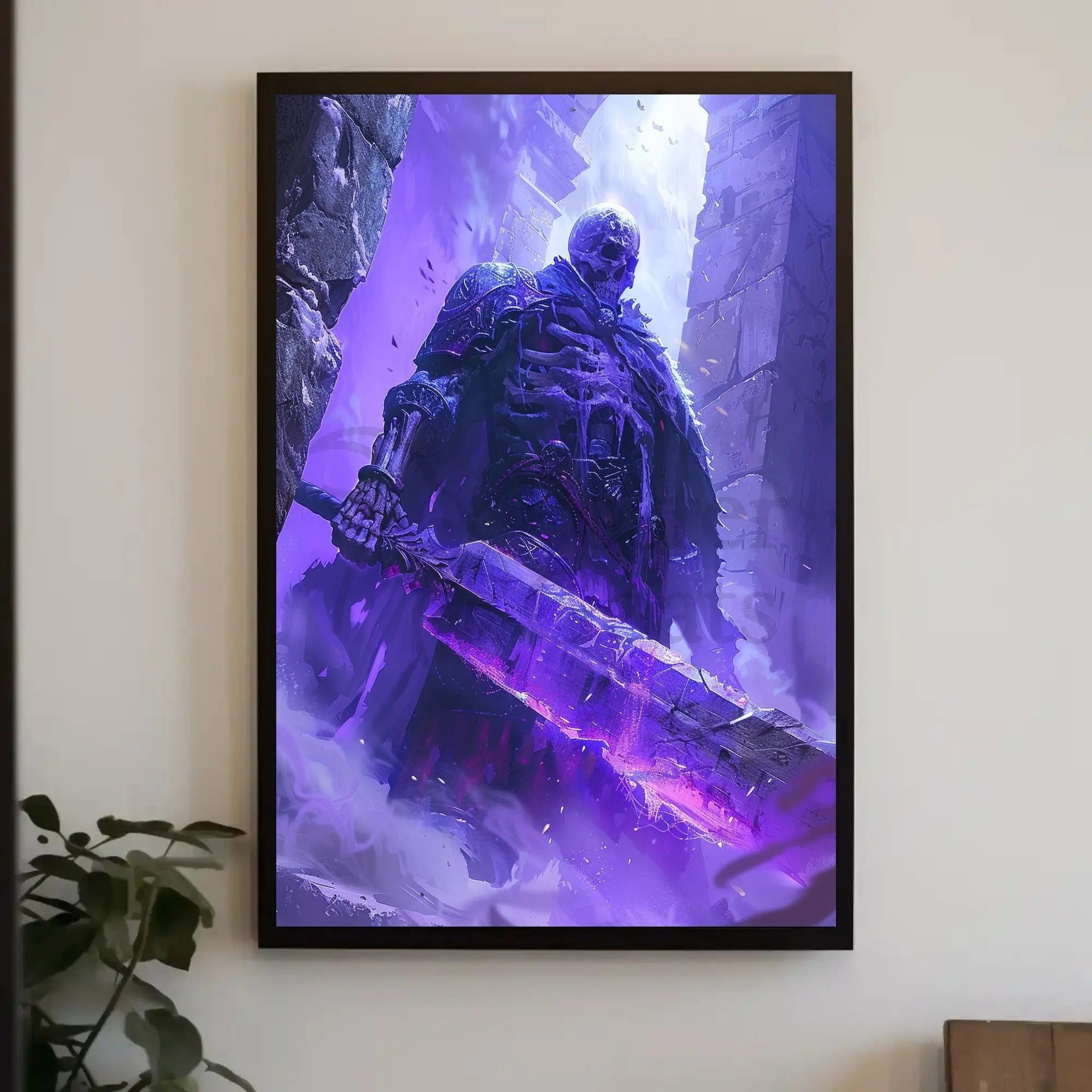Mystical Undead Warrior with Glowing Sword Artistic Poster PosterGoat