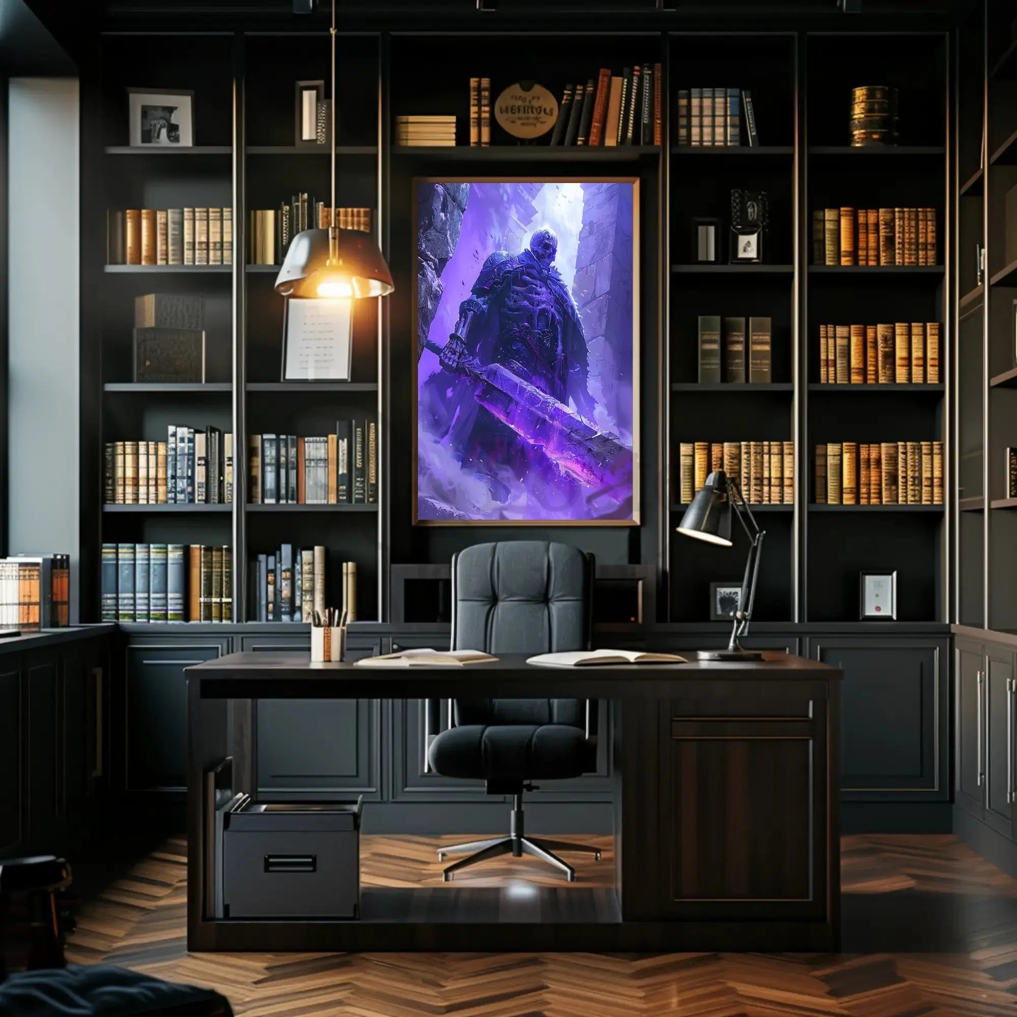 Mystical Undead Warrior with Glowing Sword Artistic Poster PosterGoat