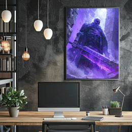 Mystical Undead Warrior with Glowing Sword Artistic Poster PosterGoat