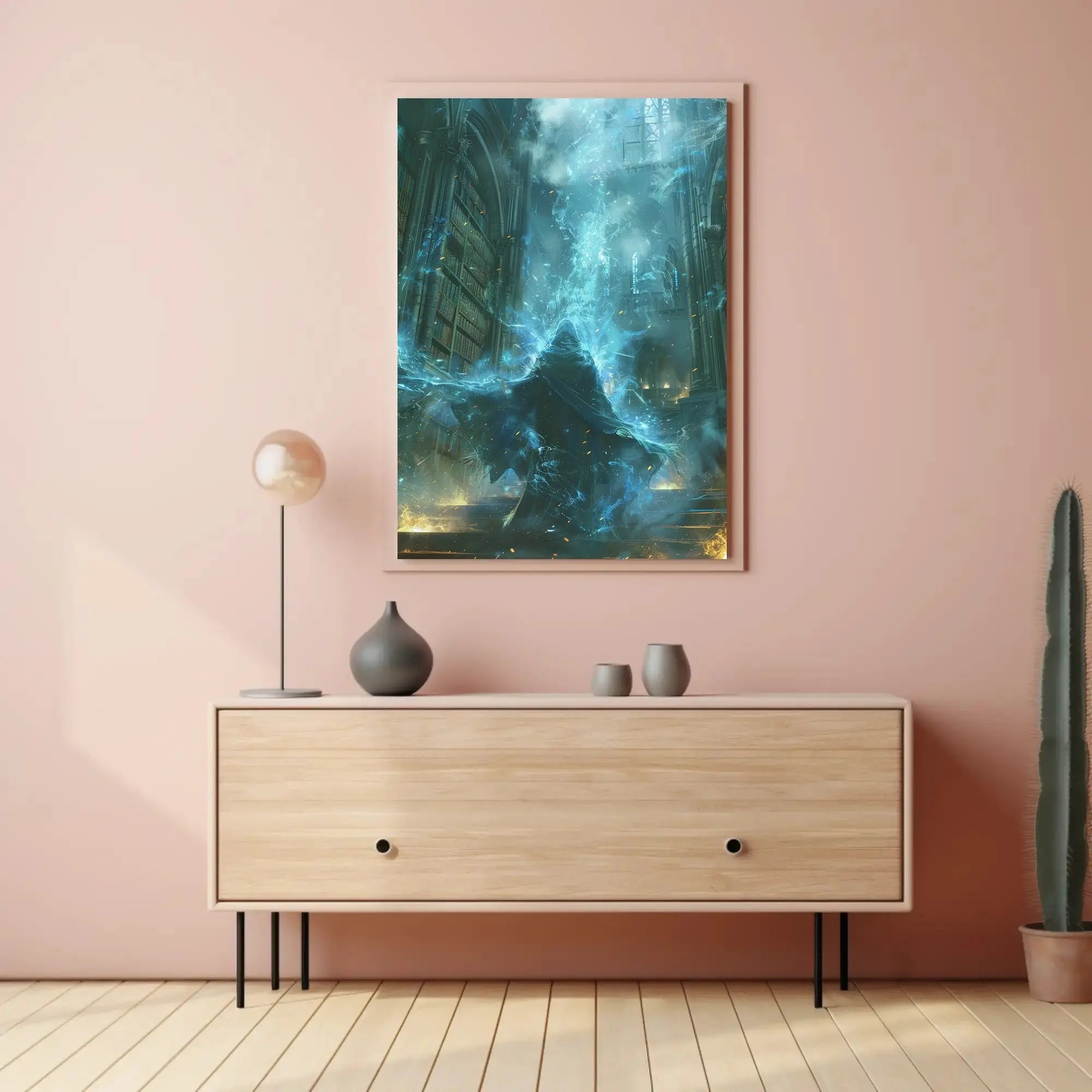 Mystical Wizard in Grand Library Fantasy Art Poster PosterGoat