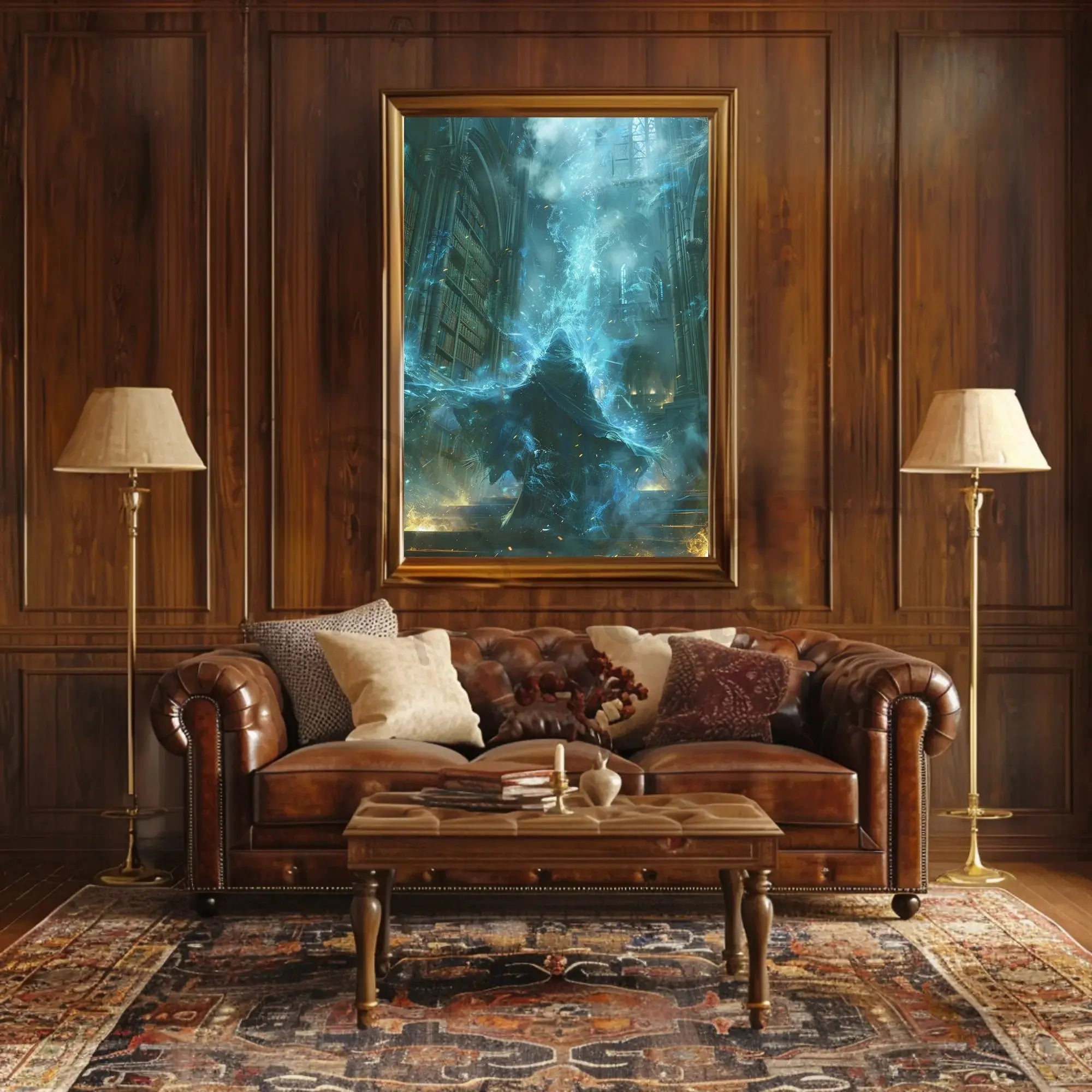 Mystical Wizard in Grand Library Fantasy Art Poster PosterGoat