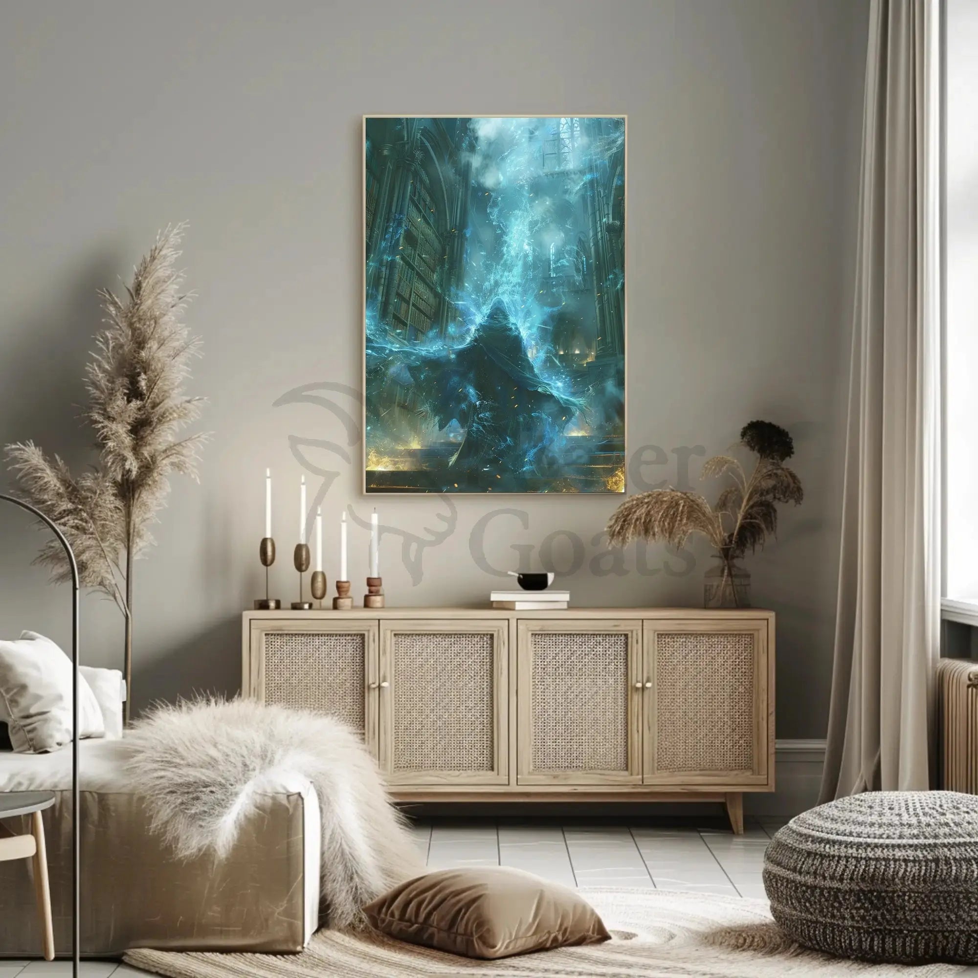 Mystical Wizard in Grand Library Fantasy Art Poster PosterGoat