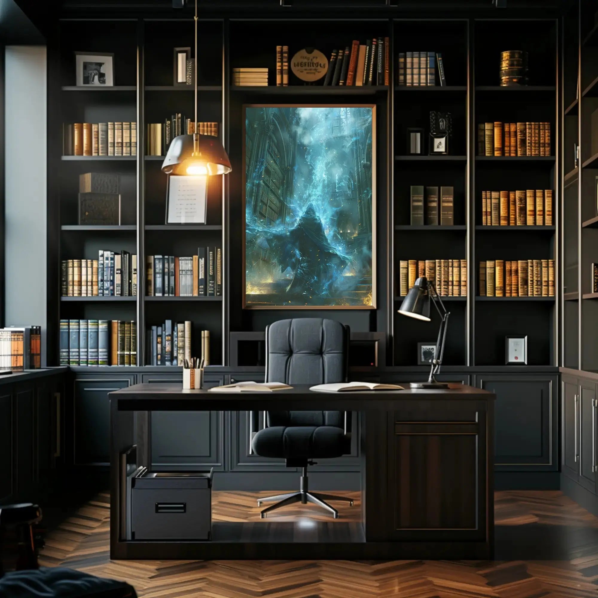 Mystical Wizard in Grand Library Fantasy Art Poster PosterGoat