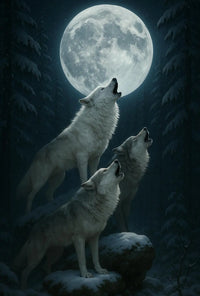 Mystical Wolves Howling at Moon Animal Poster PosterGoat