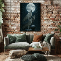 Mystical Wolves Howling at Moon Animal Poster PosterGoat