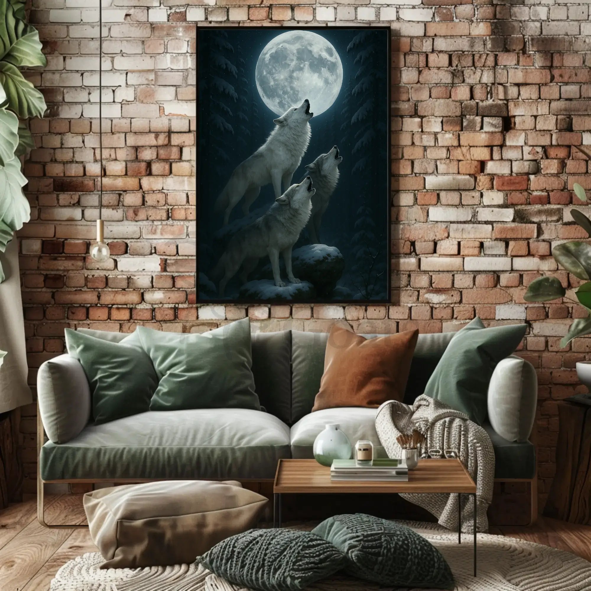 Mystical Wolves Howling at Moon Animal Poster PosterGoat