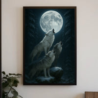 Mystical Wolves Howling at Moon Animal Poster PosterGoat