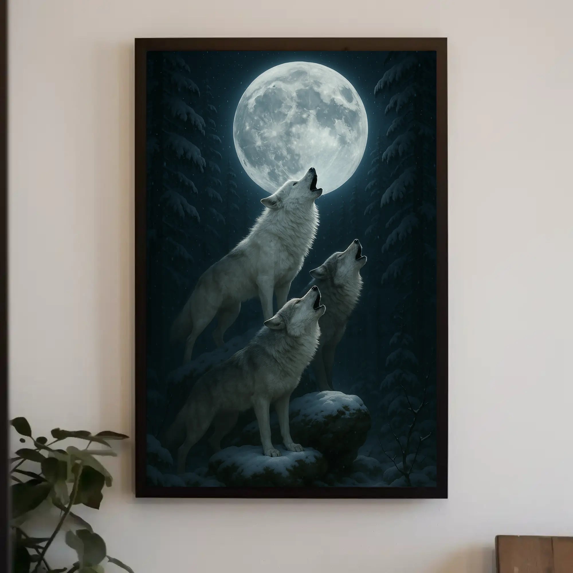 Mystical Wolves Howling at Moon Animal Poster PosterGoat