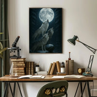 Mystical Wolves Howling at Moon Animal Poster PosterGoat