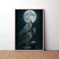 Mystical Wolves Howling at Moon Animal Poster PosterGoat