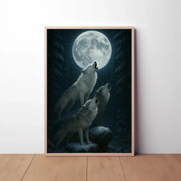 Mystical Wolves Howling at Moon Animal Poster PosterGoat