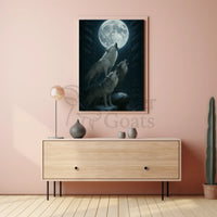 Mystical Wolves Howling at Moon Animal Poster PosterGoat