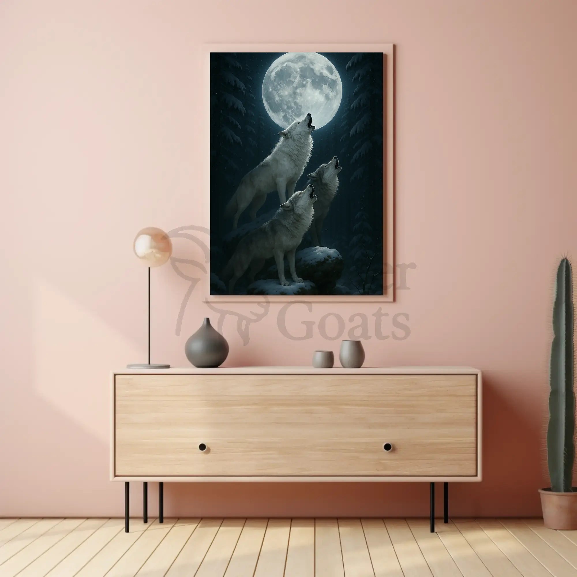 Mystical Wolves Howling at Moon Animal Poster PosterGoat
