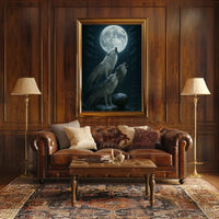 Mystical Wolves Howling at Moon Animal Poster PosterGoat
