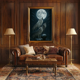 Mystical Wolves Howling at Moon Animal Poster PosterGoat