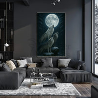 Mystical Wolves Howling at Moon Animal Poster PosterGoat