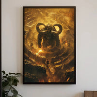 Mythical Minotaur Labyrinth Confrontation Fantasy Artistic Poster PosterGoat