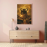 Mythical Minotaur Labyrinth Confrontation Fantasy Artistic Poster PosterGoat