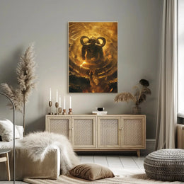 Mythical Minotaur Labyrinth Confrontation Fantasy Artistic Poster PosterGoat