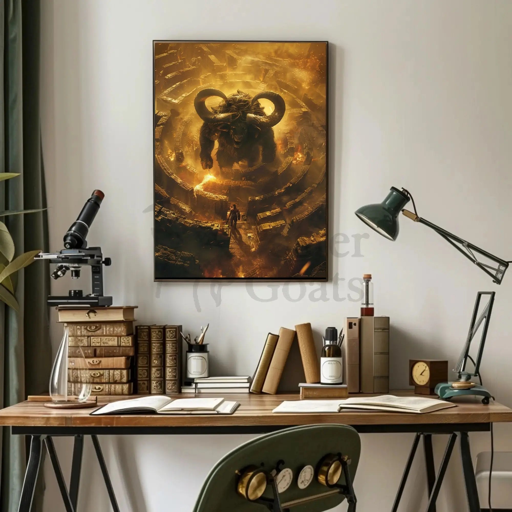 Mythical Minotaur Labyrinth Confrontation Fantasy Artistic Poster PosterGoat